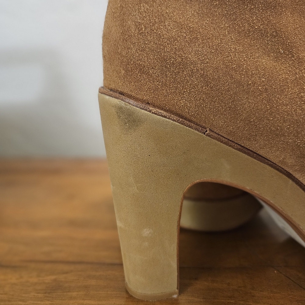 MICHAEL KORS Tan Suede Lace-Up Booties Sz 9.5 Platform High Heels - Picture 8 of 12
